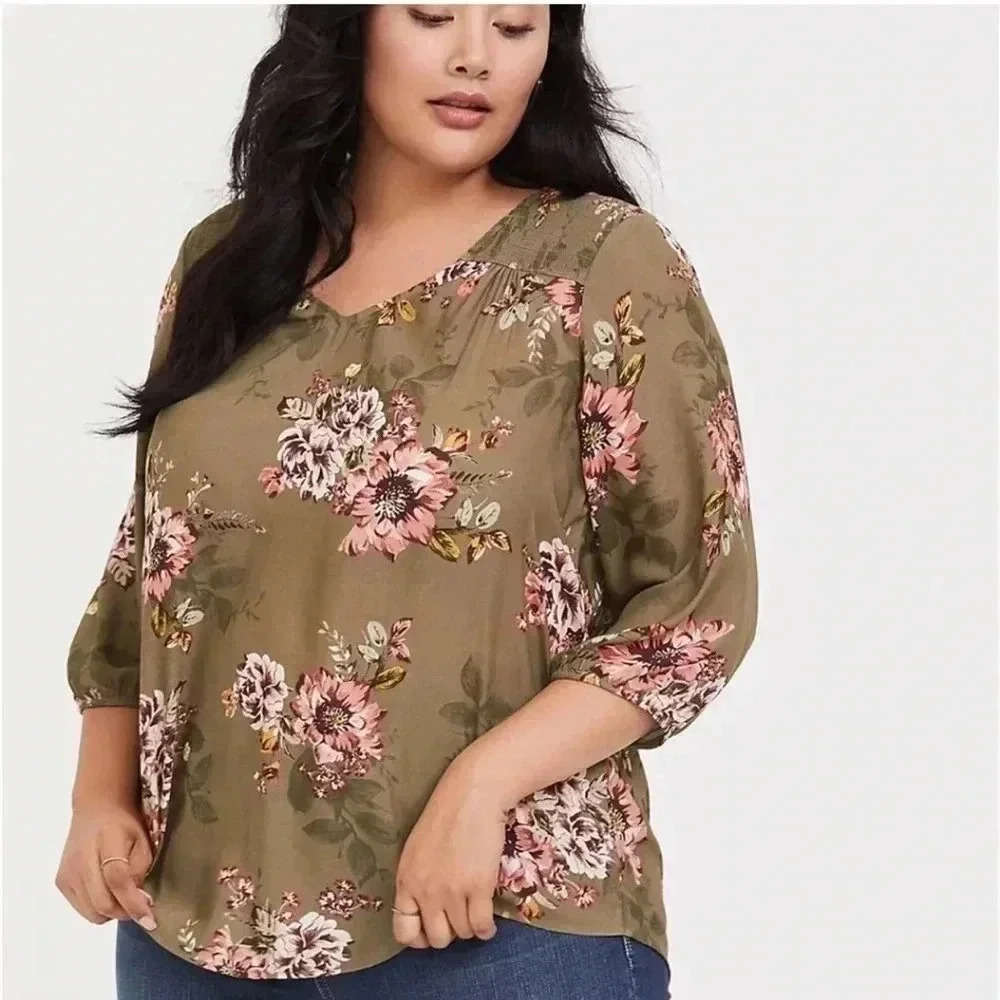 Torrid Olive Floral Top